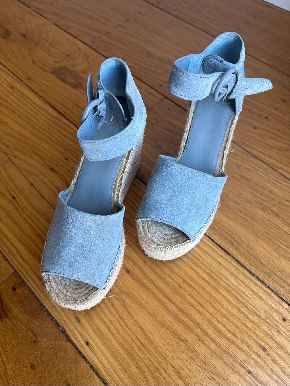 Marc Fisher Womens Light Blue Suede Espadrille Wedge Sandals